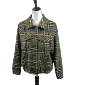 Christopher & Banks Yellow/Black Plaid Soft Fleece Shacket Size Large